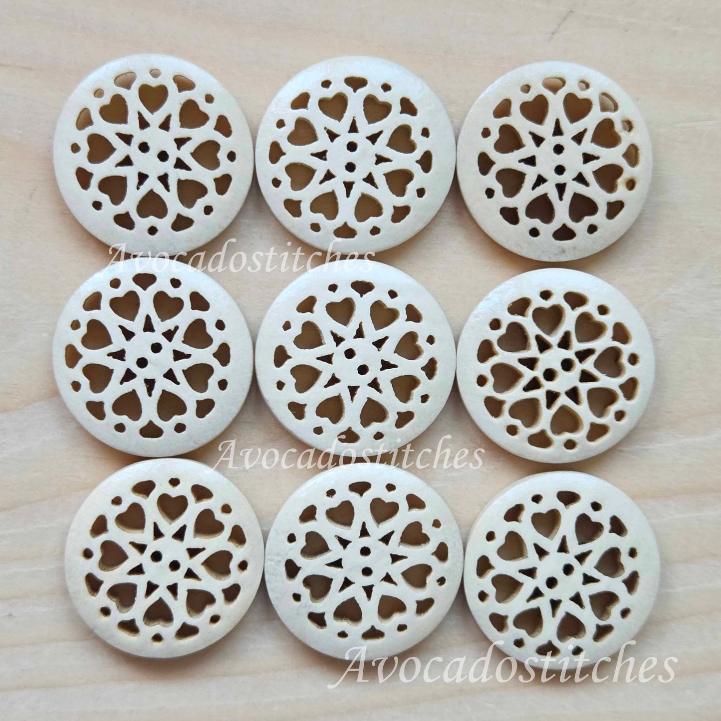 WHETU Beige / 20mm - 6 buttons / Wooden Filigree Buttons / Sewing Buttons (Convex)