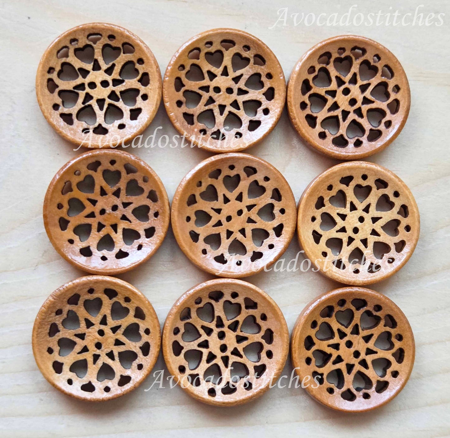 WHETU Brown / 20mm - 6 buttons / Wooden Filigree Buttons / Sewing Buttons (Concave)