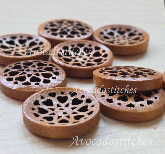 WHETU Brown / 20mm - 6 buttons / Wooden Filigree Buttons / Sewing Buttons