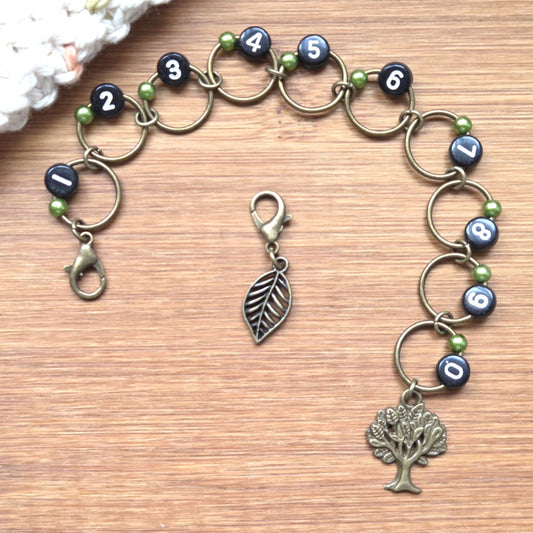 WHISPERING WOODLAND Progress Keeper Chain / Numbered Stitch Markers Chain / Row Counter Chain / Knitting Stitch Markers / Notions