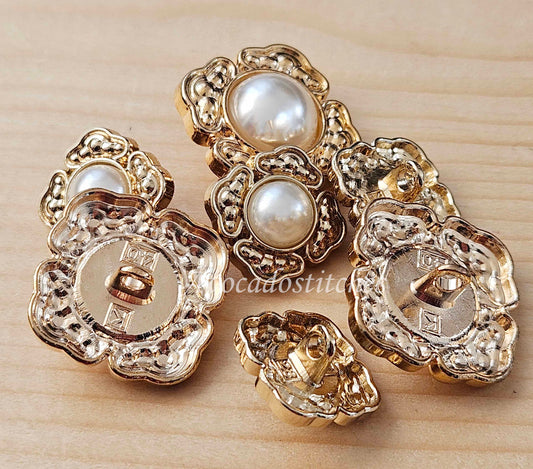 WHITE PEARL RHOMBUS Golden Shank / 18- 25mm / 4 buttons / Metal Alloy Imitation Pearl Metal Shank Buttons