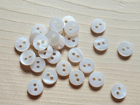 2-HOLE WHITE SEASHELL BUTTONS / 7mm Mini Buttons - 10 buttons / MOP Shell Buttons / Sewing Buttons