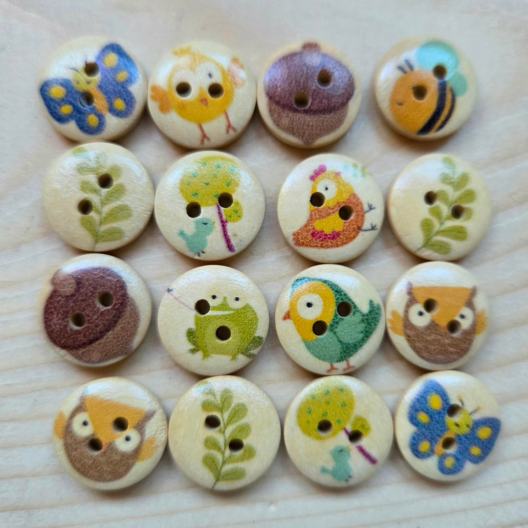 WILD GARDEN / Wooden Buttons / 15mm (Set of 8)