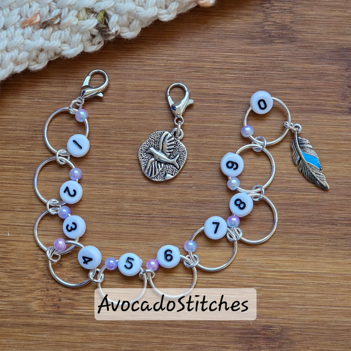 WINGS of the SEA Progress Keeper Chain / Numbered Stitch Markers Chain / Row Counter Chain / Knitting Stitch Markers / Notions