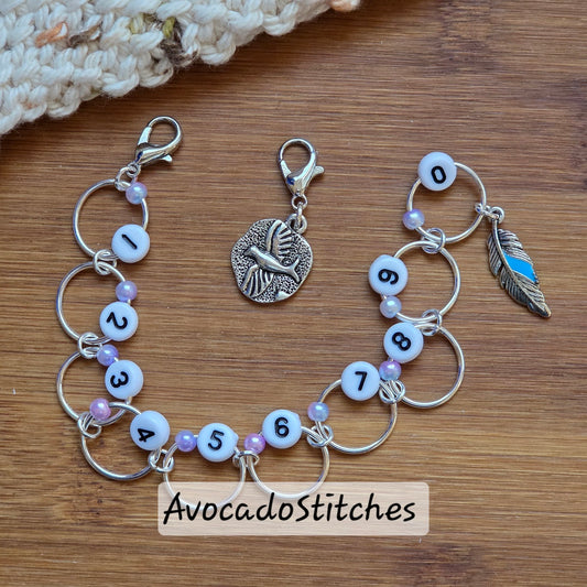 WINGS of the SEA Progress Keeper Chain / Numbered Stitch Markers Chain / Row Counter Chain / Knitting Stitch Markers / Notions