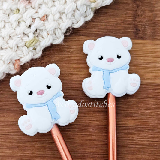 WINTER BEARS Stitch Stoppers / 2 pieces / Knitting Needle Stoppers / Point Protection / Notions