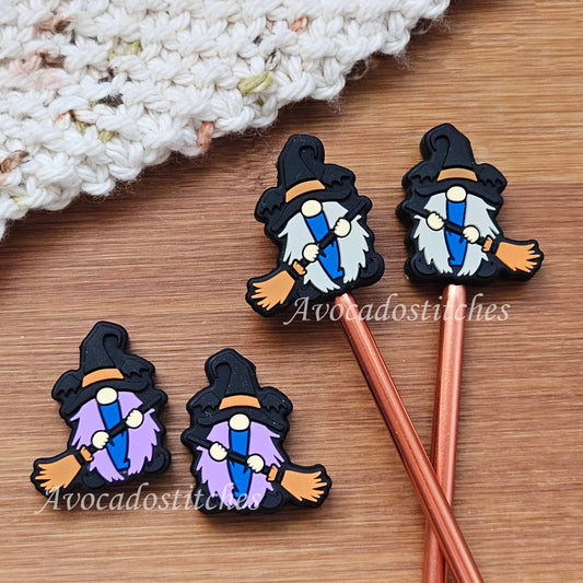 WITCH GNOME Stitch Stoppers / 2 pieces / Knitting Needle Stoppers / Point Protection / Notions