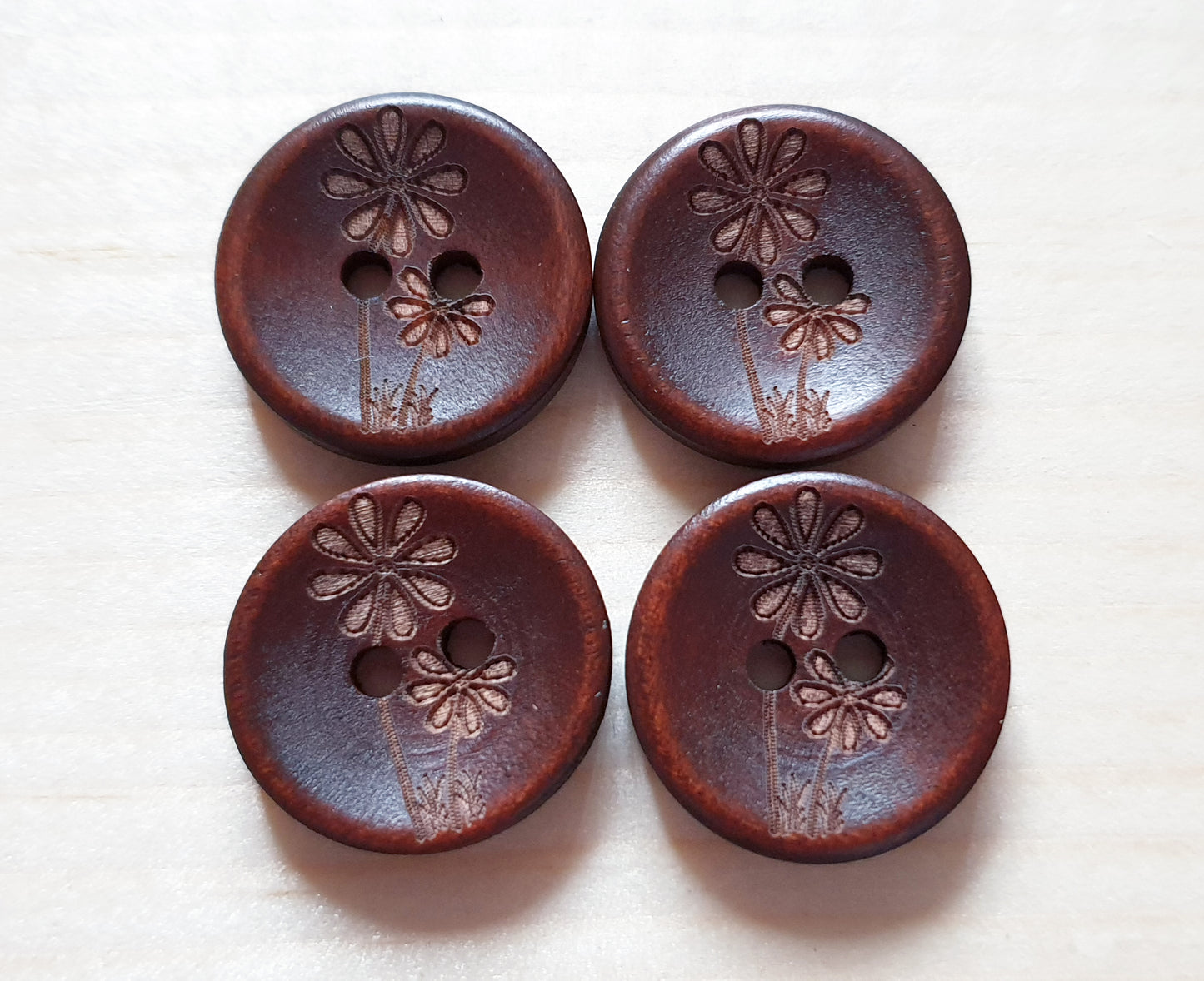 AvoDesigns TOGETHER FOREVER / Brown 2-Hole Wooden Buttons / 20mm (Set of 6)