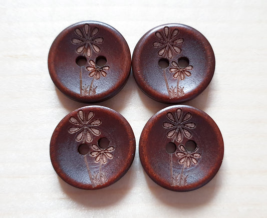 AvoDesigns TOGETHER FOREVER / Brown 2-Hole Wooden Buttons / 20mm (Set of 6)