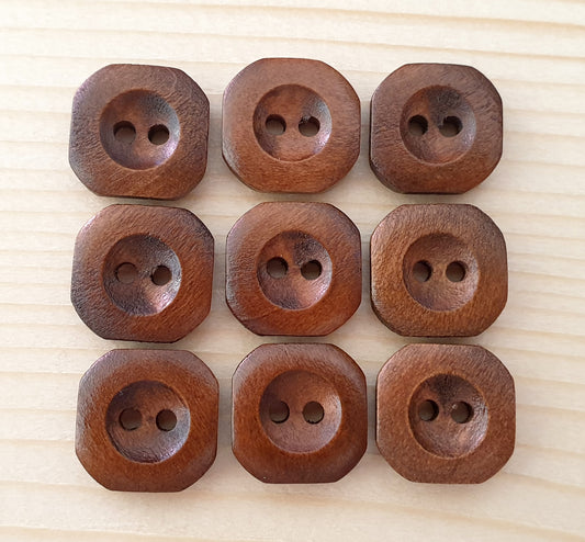 ROUND CORNERED 2-HOLE / 14.5mm / Wooden Square Buttons / Brown Buttons / Sewing Buttons