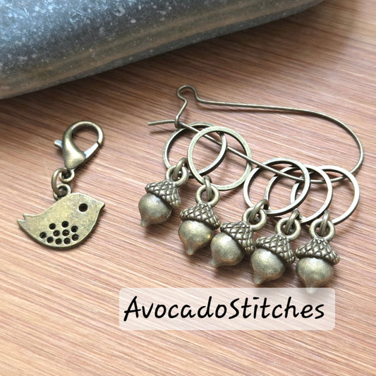 WOODLAND SECRETS - 7 pieces / Knitting Crochet Stitch Markers / Notions