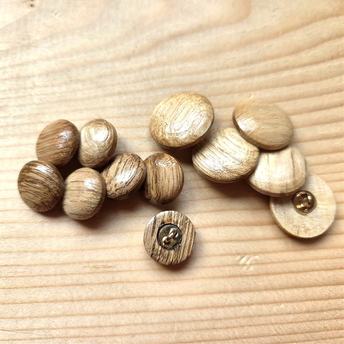 WOODLAND SHANK / Brown Wooden Metal Shank Buttons / 15-20mm (Set of 6)