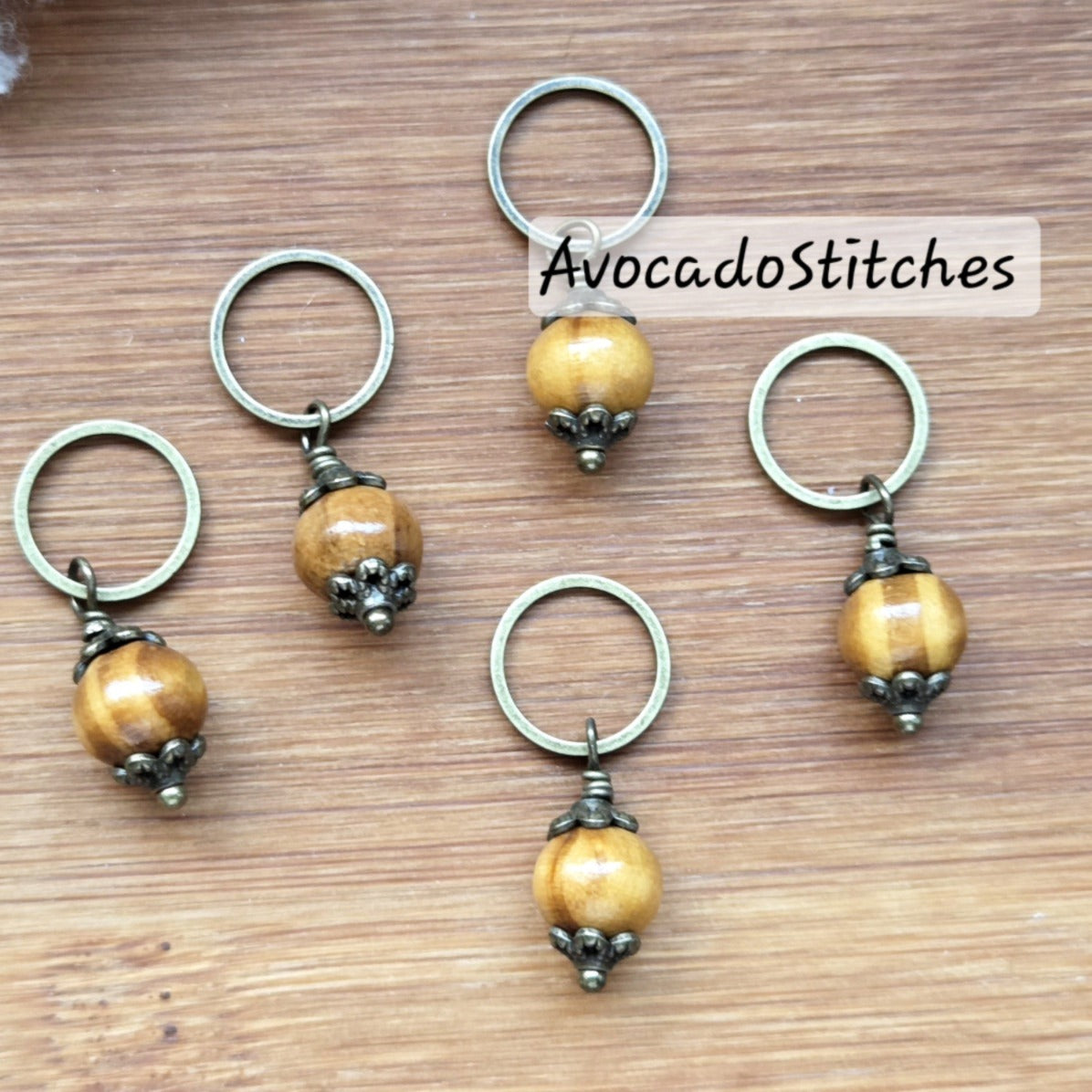 WOODEN WHISPER - 5 pieces / Knitting Crochet Stitch Markers / Notions