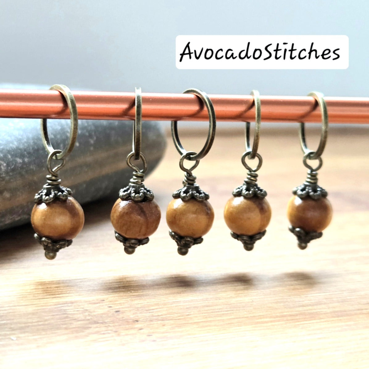 WOODEN WHISPER - 5 pieces / Knitting Crochet Stitch Markers / Notions