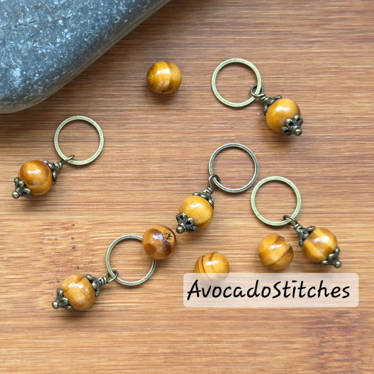 WOODEN WHISPER - 5 pieces / Knitting Crochet Stitch Markers / Notions