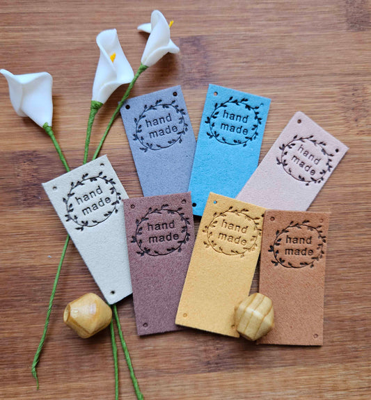 WREATH HANDMADE TAGS / Set of 5 / Handmade Labels / Faux Suede Labels / Faux Leather Labels / Garment Tags