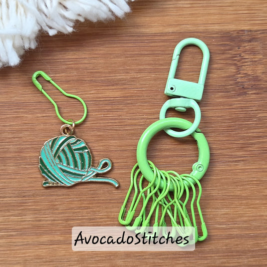 YARN WHIRL / Stitch Markers with Matching Holder & Bulb Pins / 12 pieces / Knitting Crochet Stitch Markers Set / Notions