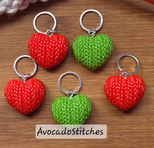 YARN HEARTS – 5 Pieces / Knitting Crochet Stitch Markers / Notions