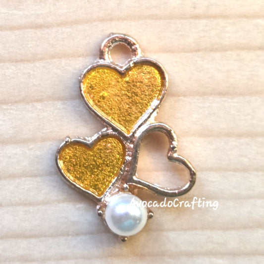 Yellow Twin Hearts Charms / 10 pieces / Jewelry Making