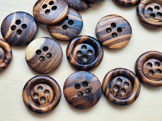 Made in Italy 4-Hole ZEBRANO WOOD Walnut Brown / 15mm 23mm / Wooden Buttons / Sewing Buttons