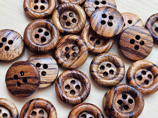 MADE IN ITALY Zebrano Wood Walnut Brown Buttons — 4-Hole Sewing Buttons 15-23mm