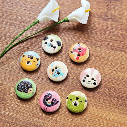 BABY ANIMALS / 15mm - 6 buttons / Wooden Buttons / Sewing Buttons