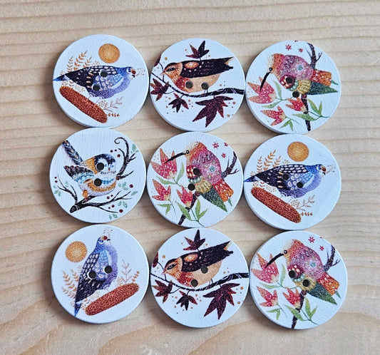 BIRDS / Wooden Buttons / 25mm (Set of 8)
