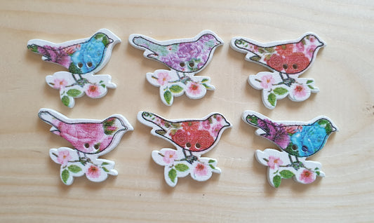 PASTEL BIRDS / 34*25mm / Wooden Buttons / Sewing Buttons