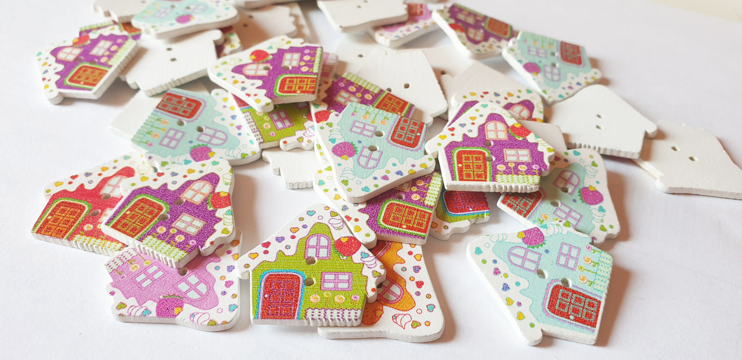 CANDY HOUSE / 30*29mm / Wooden Buttons / Sewing Buttons