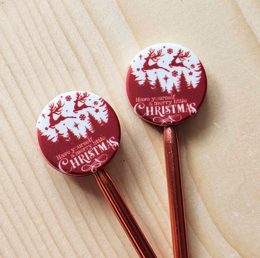 CHRISTMAS GREETINGS STITCH STOPPERS / Knitting Needle Stoppers / Point Protection / Notions