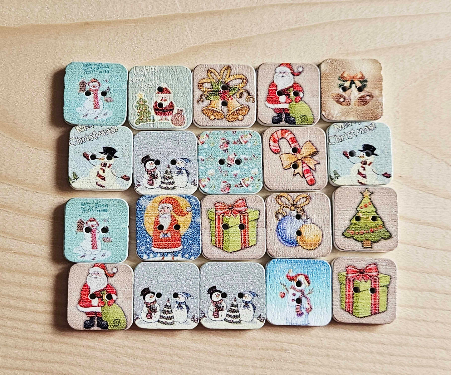 CHRISTMAS SQUARE / 15*15mm / Wooden Buttons / Sewing Buttons