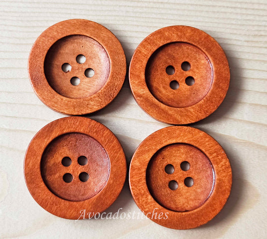 FLAT WIDE EDGE Cinnamon Brown / 35mm / Set of 4 buttons / Orange Brown / Wooden Buttons / Sewing Buttons