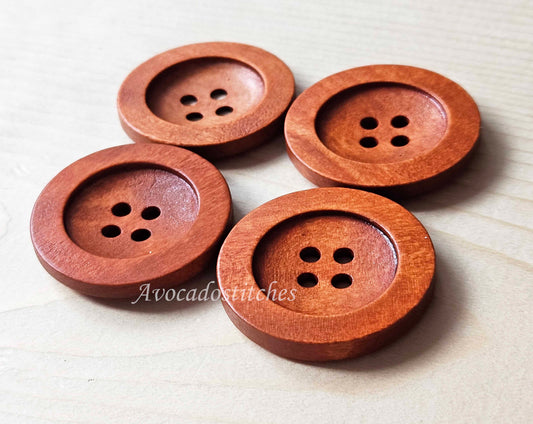 FLAT WIDE EDGE Cinnamon Brown / 35mm / Set of 4 buttons / Orange Brown / Wooden Buttons / Sewing Buttons