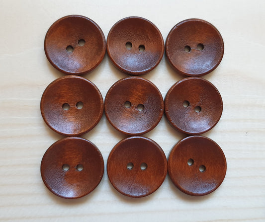 2-HOLE COFFEE BROWN Wooden Buttons / 9-38mm Natural Wood Sewing Buttons