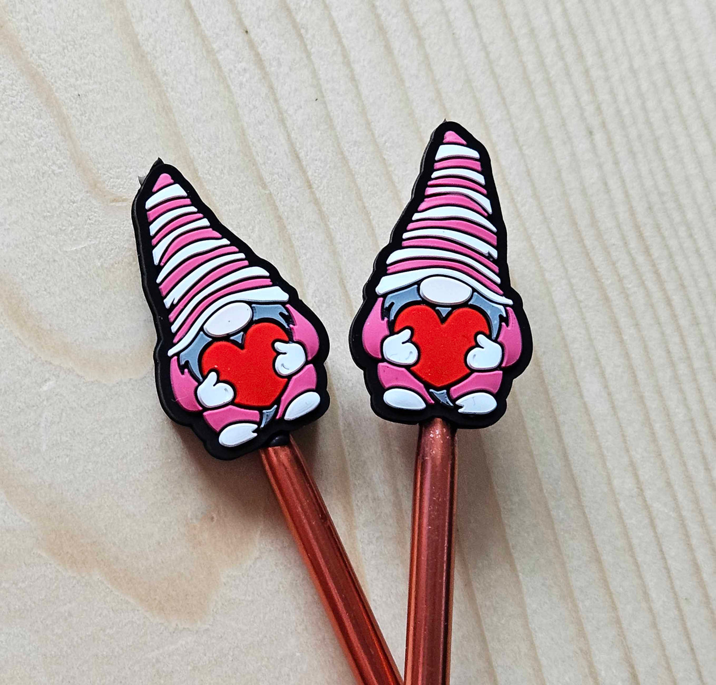 GNOME with HEART STITCH STOPPERS / Knitting Needle Stoppers / Point Protection / Notions