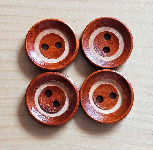 HALO / Maroon Brown 2-Hole Wooden Buttons / 18mm (Set of 6)