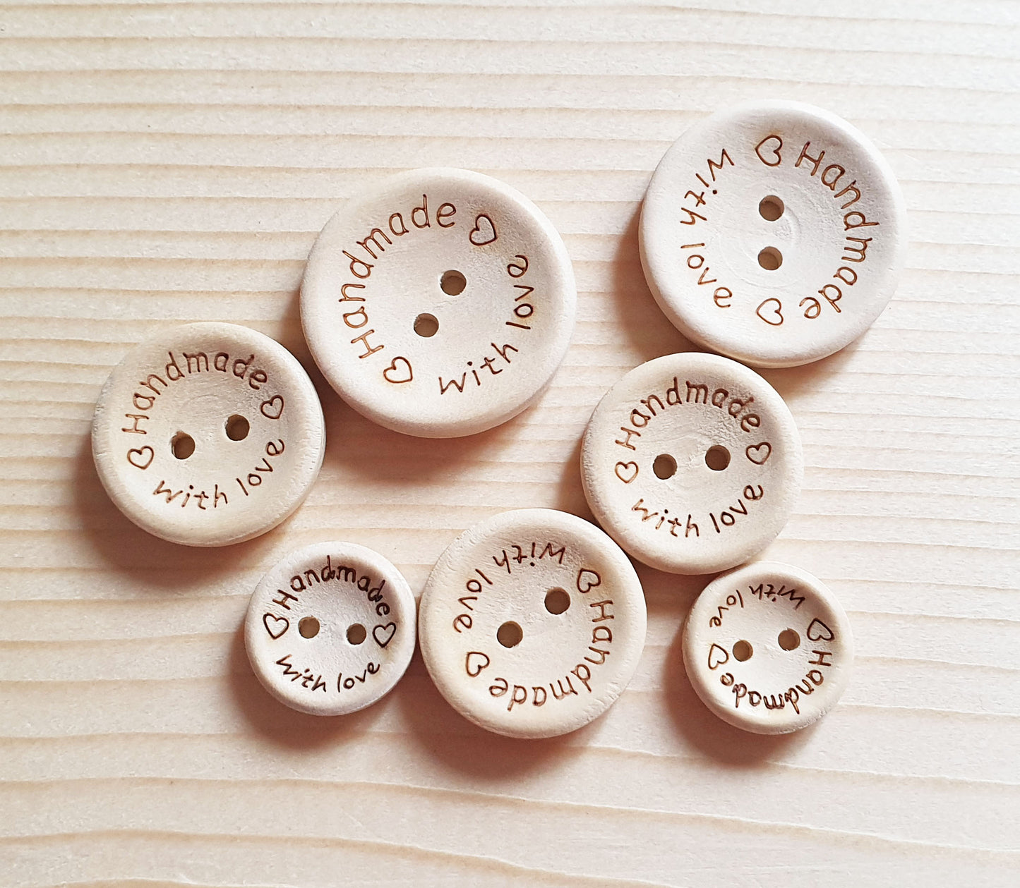 HANDMADE WITH LOVE / 15-25mm / Unvarnished Wooden Buttons / Sewing Buttons