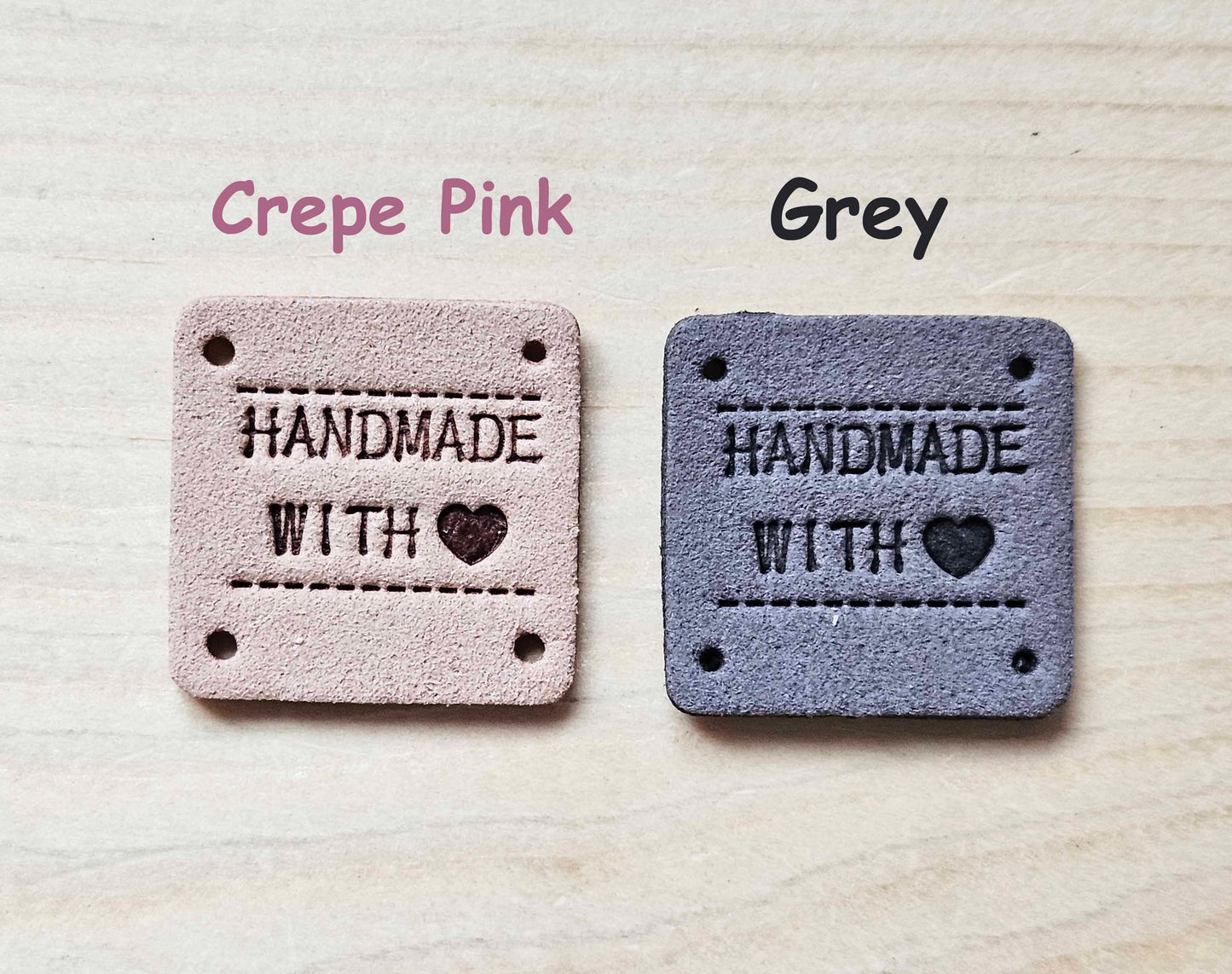 HANDMADE WITH LOVE  SQUARE TAGS / Set of 5 / Faux Suede Labels / Handmade Tags / Garment Labels