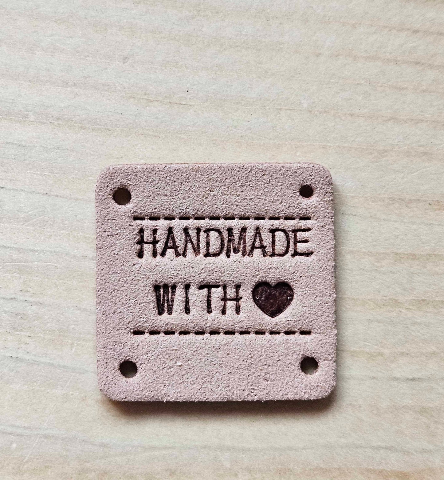 HANDMADE WITH LOVE  SQUARE TAGS / Set of 5 / Faux Suede Labels / Handmade Tags / Garment Labels