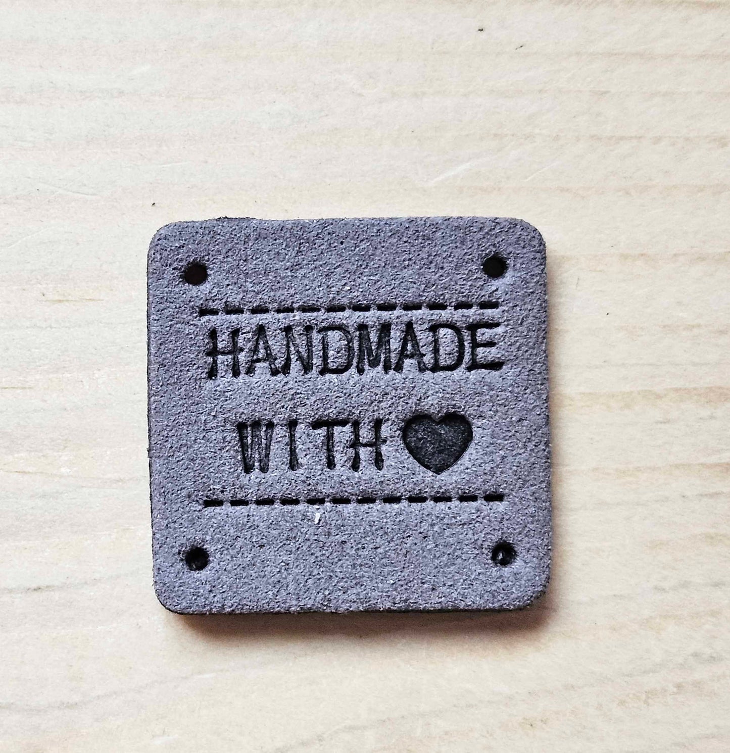 HANDMADE WITH LOVE  SQUARE TAGS / Set of 5 / Faux Suede Labels / Handmade Tags / Garment Labels