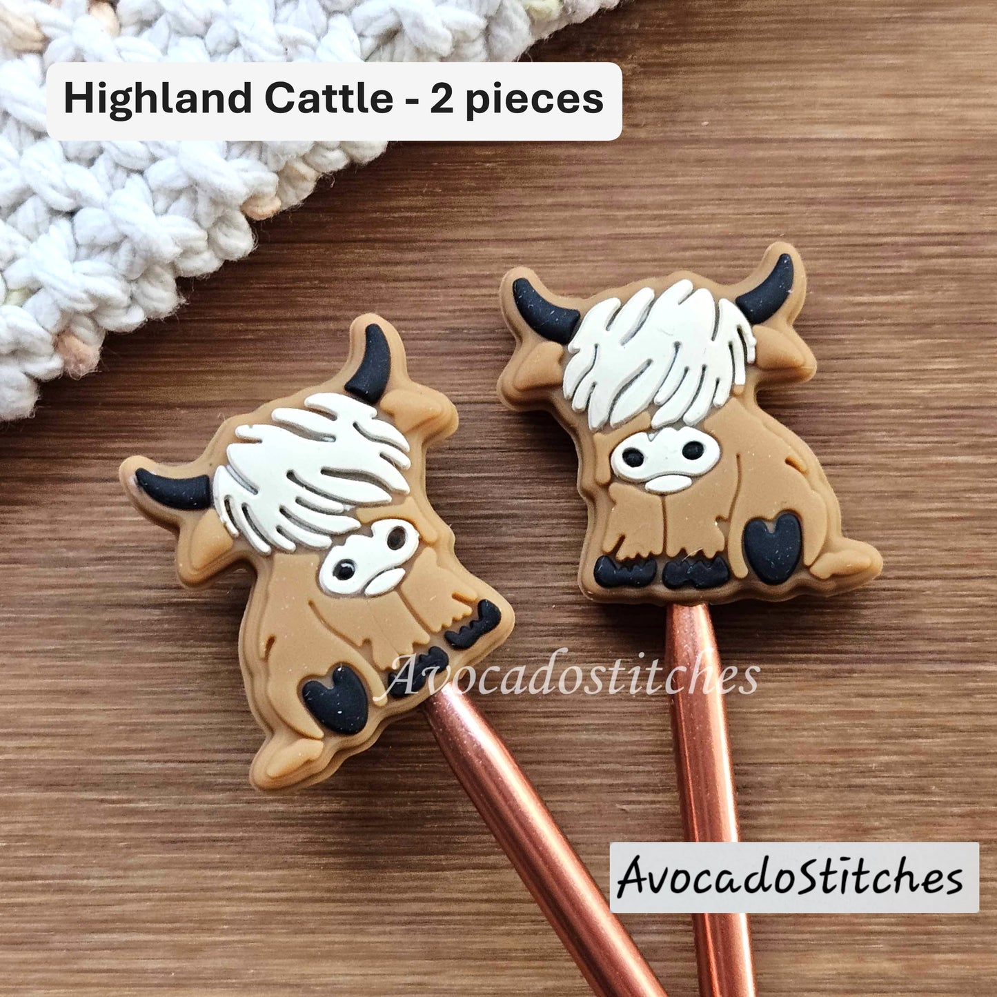 HIGHLAND CATTLE Stitch Stoppers / Knitting Needle Toppers / Point Protection / Notions