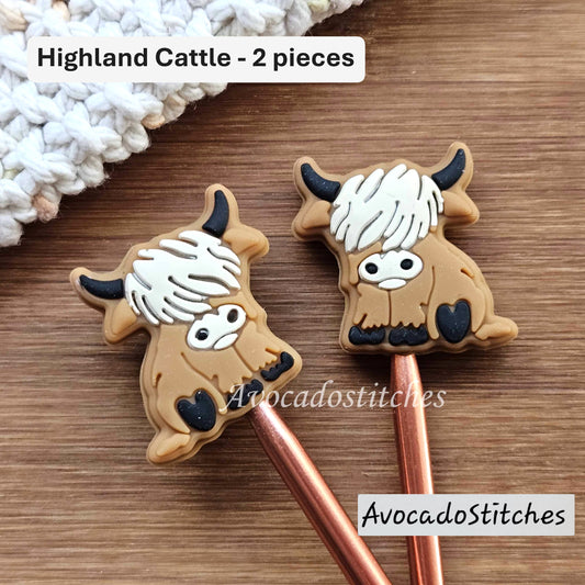 HIGHLAND CATTLE Stitch Stoppers / Knitting Needle Toppers / Point Protection / Notions