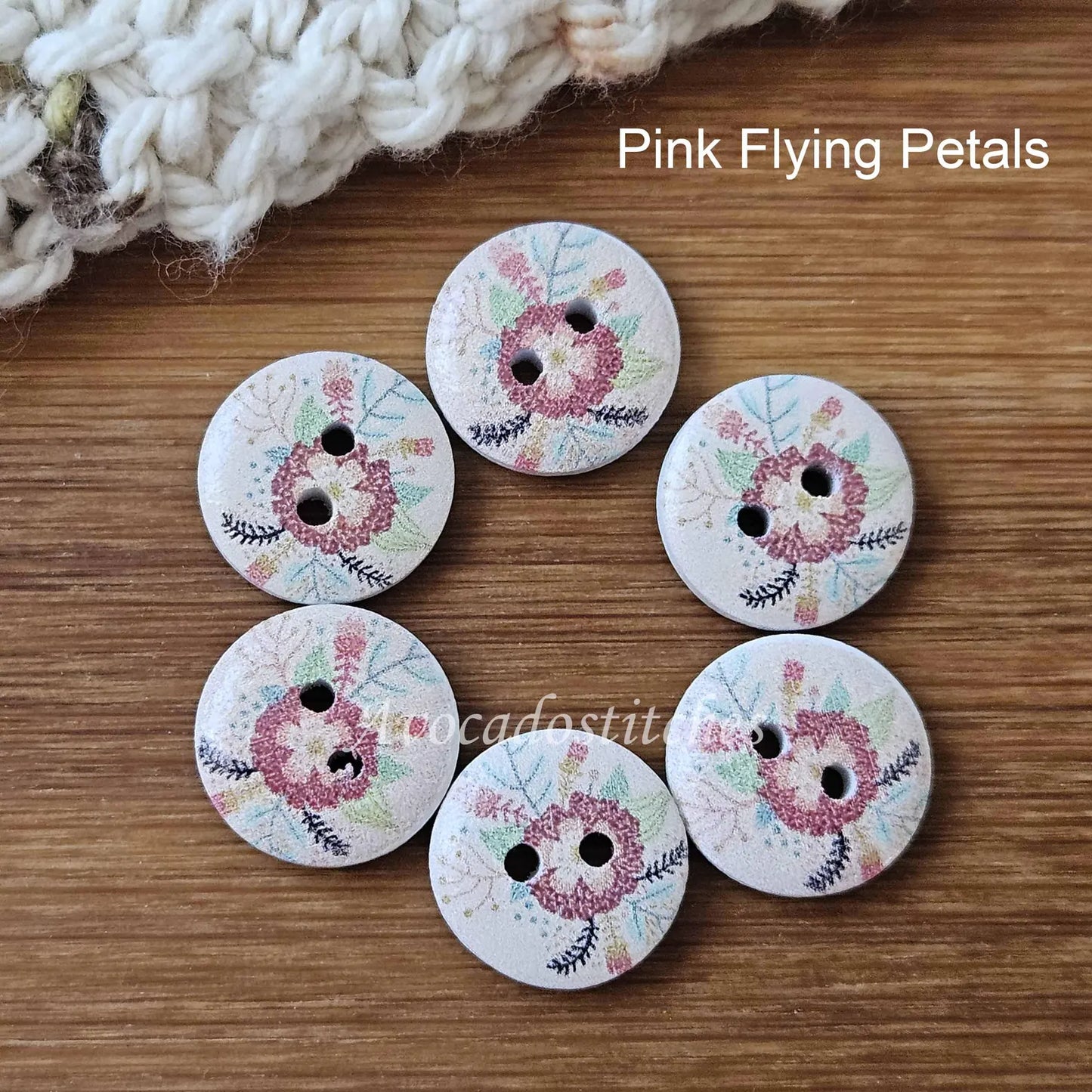 FLORAL GARDEN / 15mm - 8 buttons / Wooden Buttons / Sewing Buttons (pastel series)