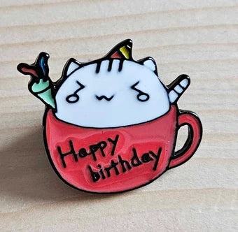 HAPPY BIRTHDAY CAT - Cat Pins / Pet Brooches / kitten Pins / Gifts