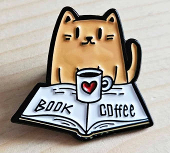 CAT COFFEE BOOK - Cat Pins / Pet Brooches / Cat Book Pins / Gifts