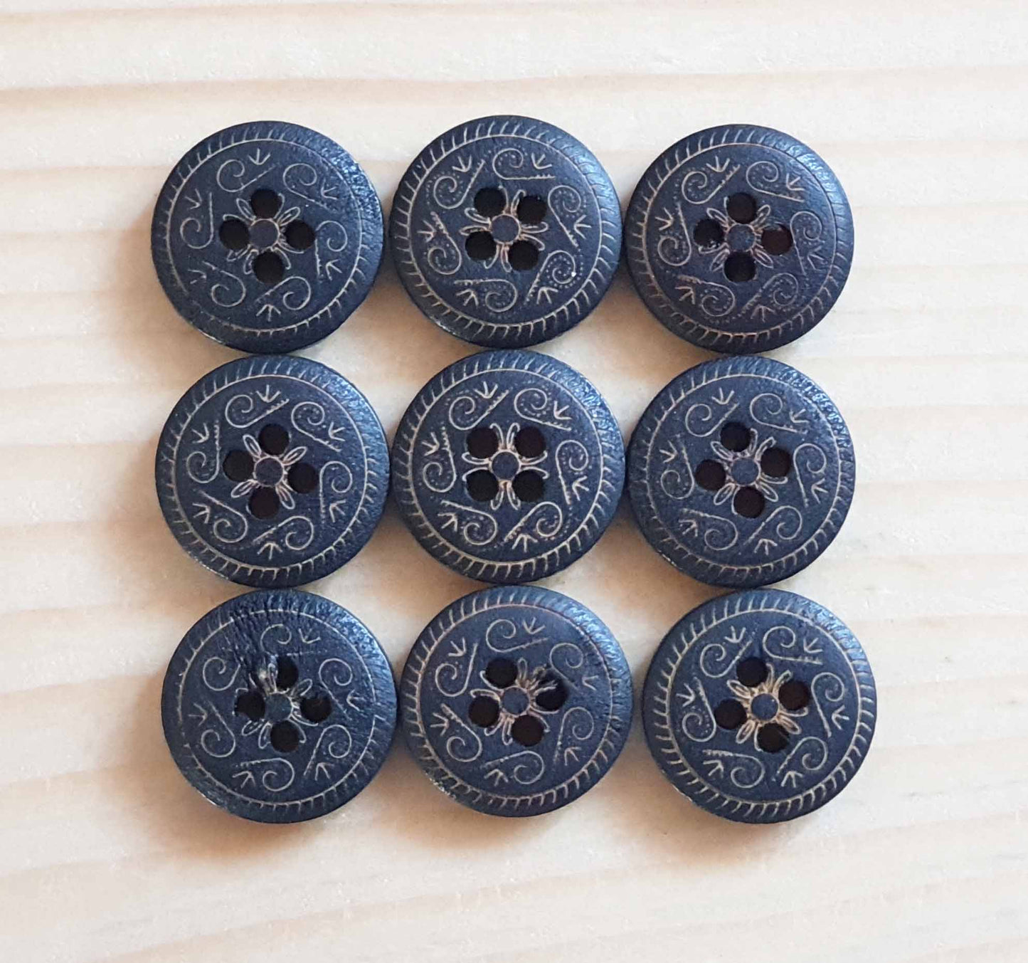 MANDALA / Dark Brown Wooden Buttons / 13-18mm (Set of 8)