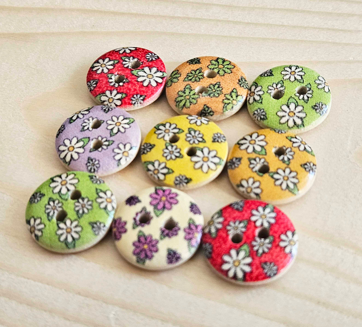 MULTIFLORALS / 15mm / Wooden Buttons / Sewing Buttons