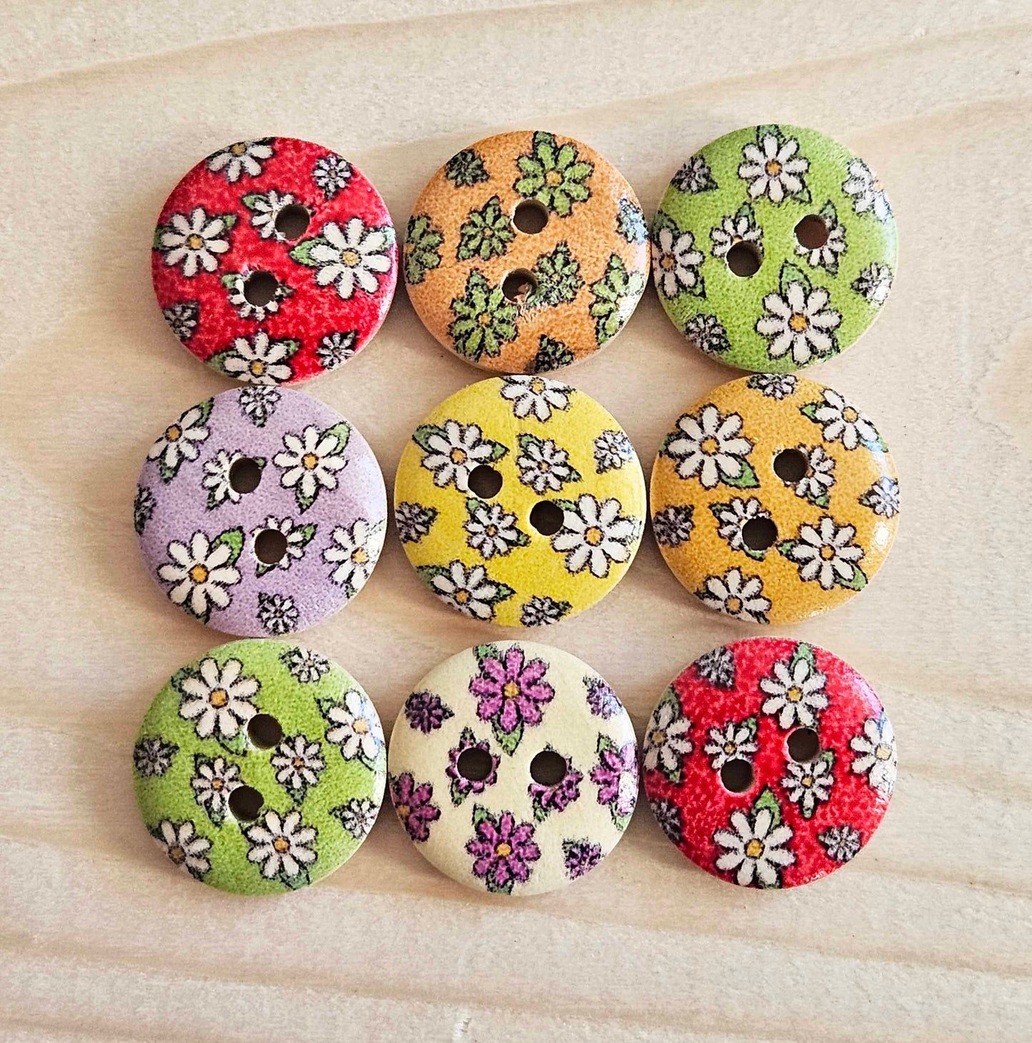 MULTIFLORALS / 15mm / Wooden Buttons / Sewing Buttons