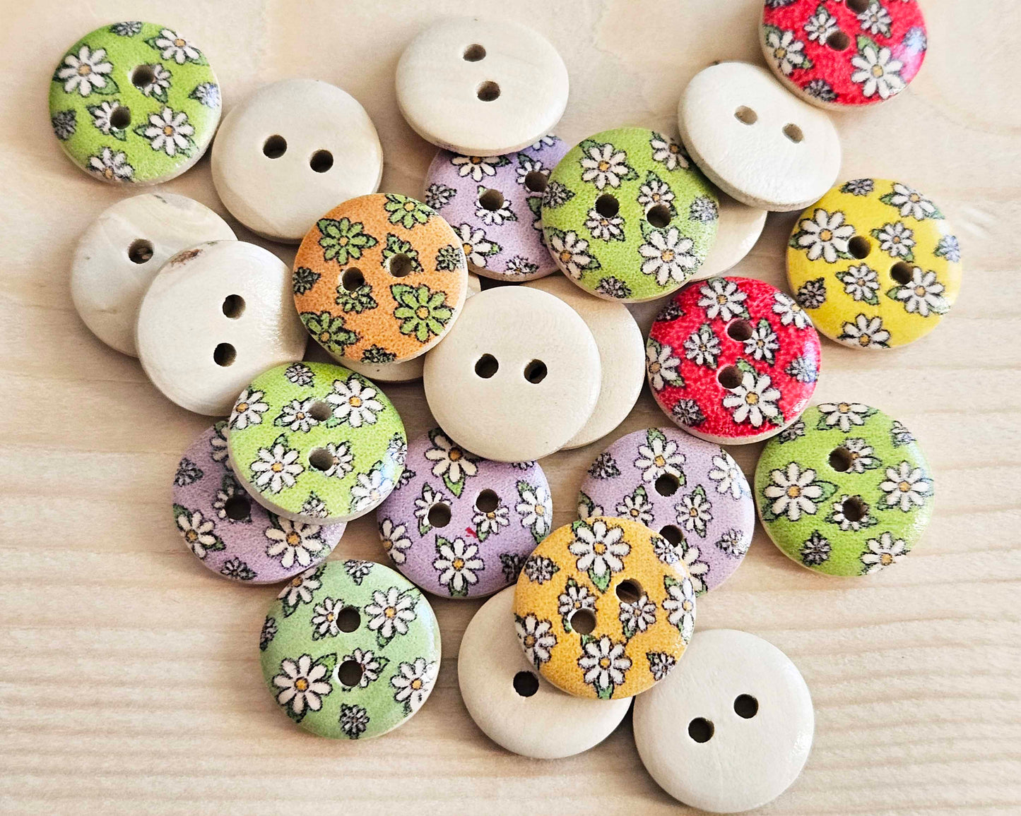 MULTIFLORALS / 15mm / Wooden Buttons / Sewing Buttons