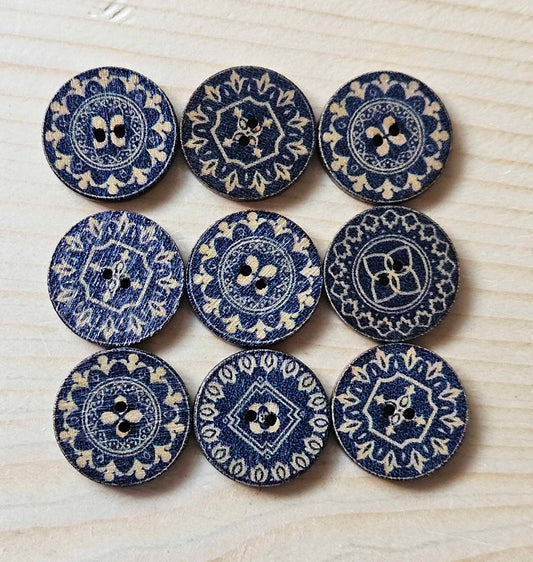 NAVY MANDALA / 15-25mm / Wooden Buttons / Sewing Buttons